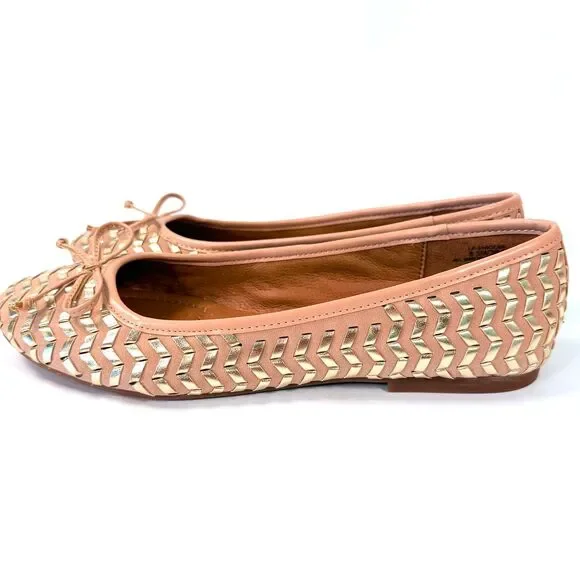 NWOT Lucky Brand Women 8.5 Sargena Ballet Flat Nude Blush Gold Metallic Chevron - Picture 3 of 10